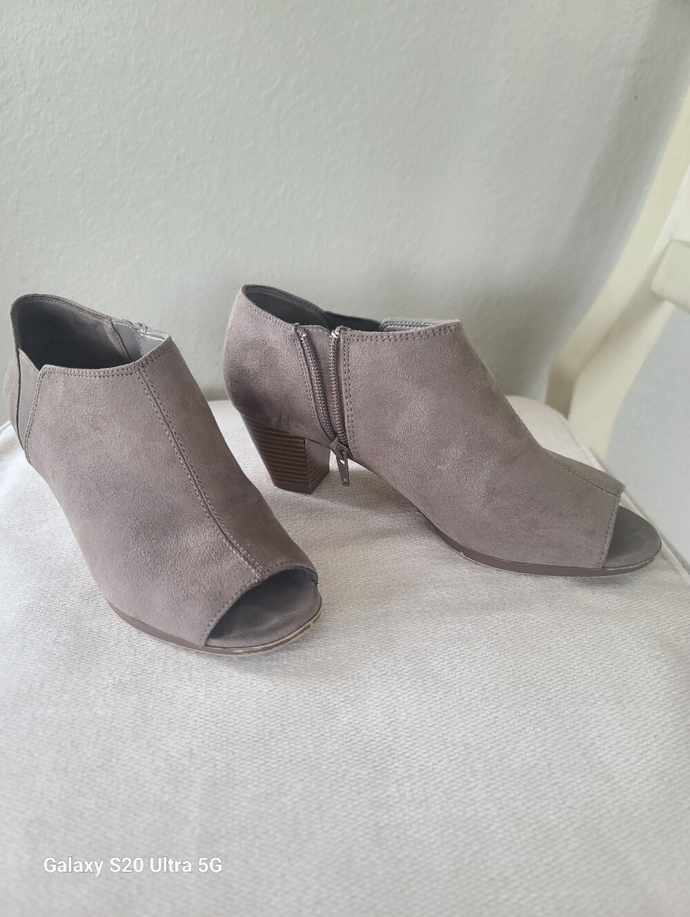 Abella Taupe Suede Open-Toe Ankle Mules